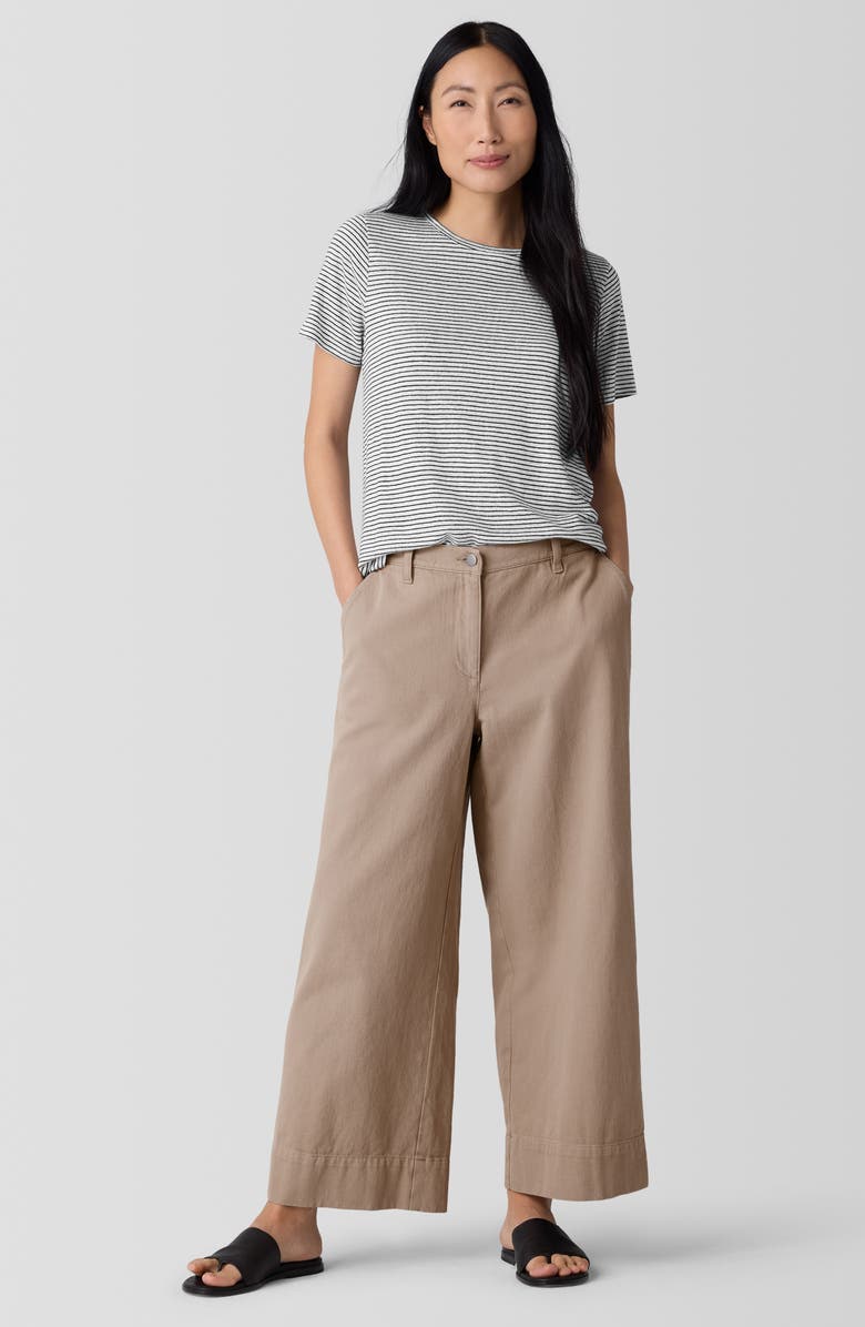 Eileen Fisher Stripe Organic Linen T-Shirt, Alternate, color, White/ Black