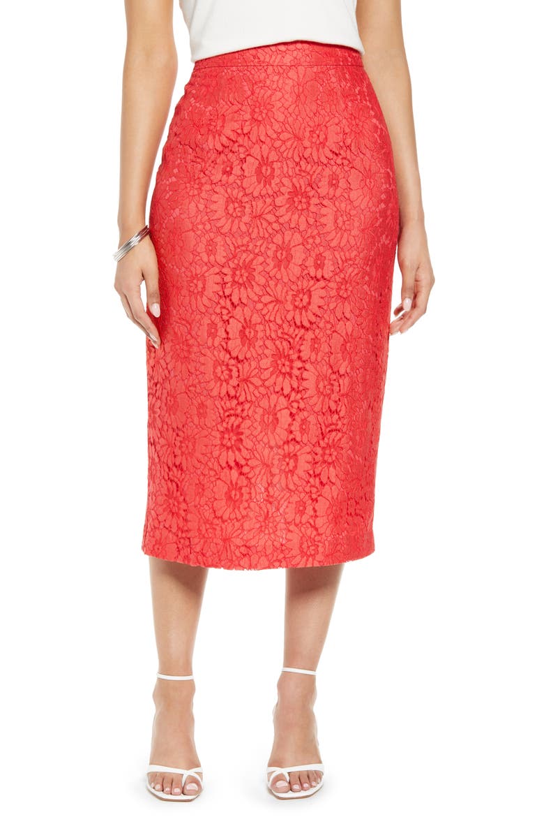 Lace Pencil Skirt, Main, color, RED BITTERSWEET