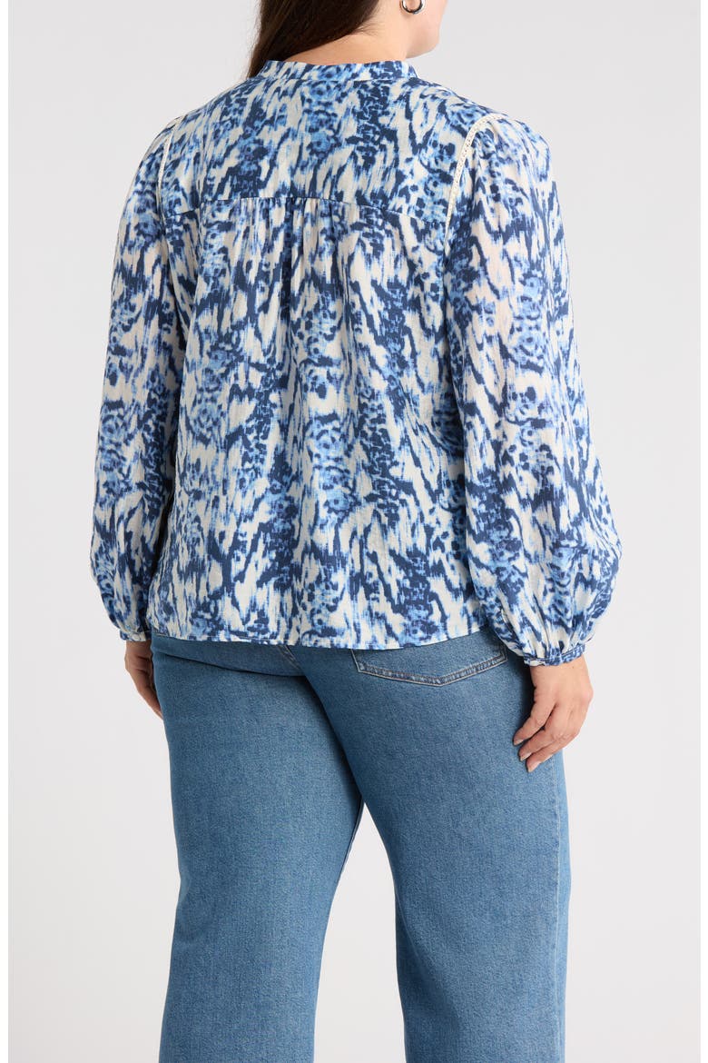 Embroidered Inset Top, Alternate, color, IVORY- BLUE LINEN IKAT