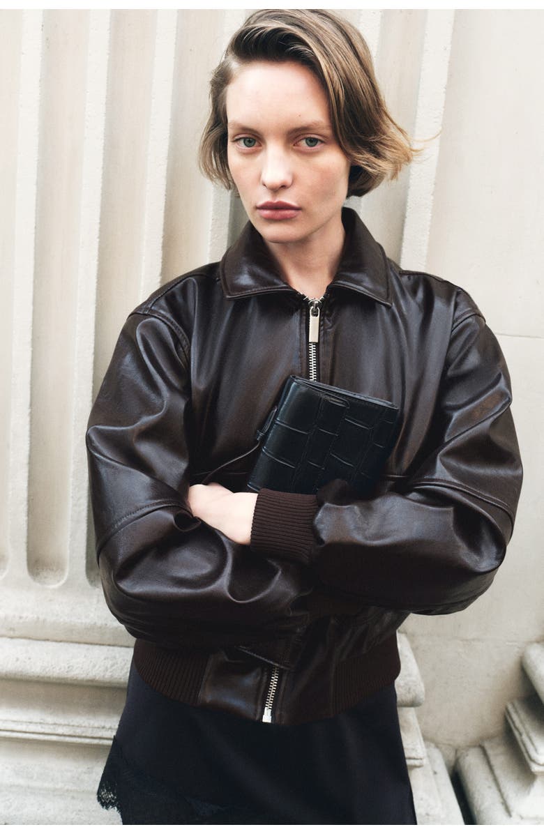 H&M Detachable-collar Coated Jacket, Alternate, color, Dark Brown