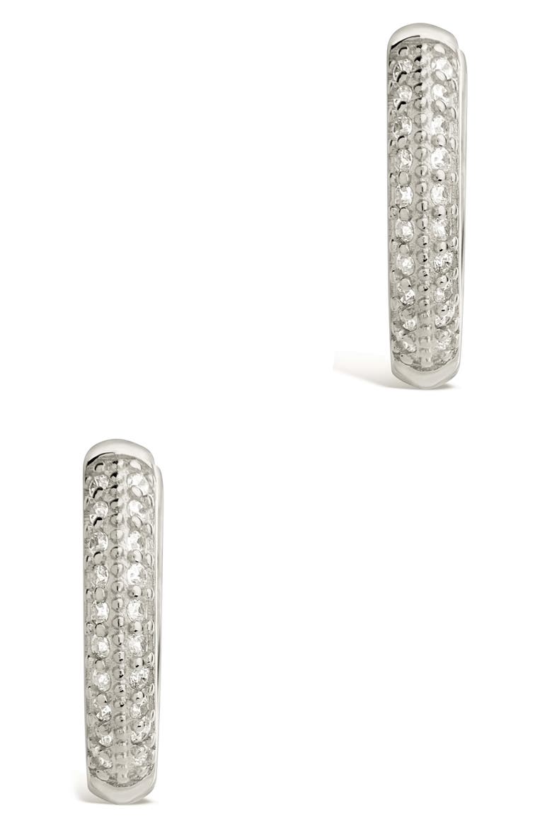 Pavé Cubic Zirconia Huggie Hoop Earrings, Alternate, color, SILVER