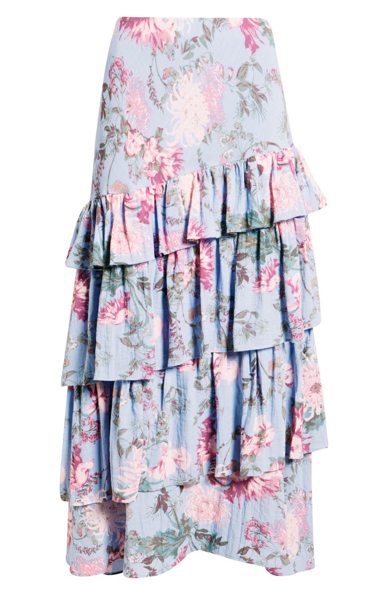 Treasure & Bond Floral Tiered Ruffle Maxi Skirt, Alternate, color, Blue Garden Floral
