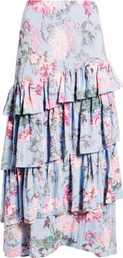 Treasure & Bond Floral Tiered Ruffle Maxi Skirt