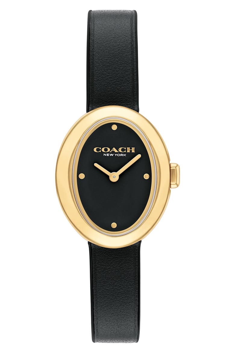 Sammy Leather Strap Watch, 22.5mm, Main, color, BLACK