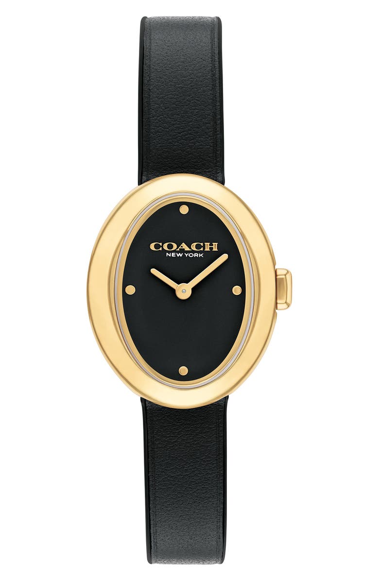 COACH Sammy Leather Strap Watch, 22.5mm, Main, color, Black