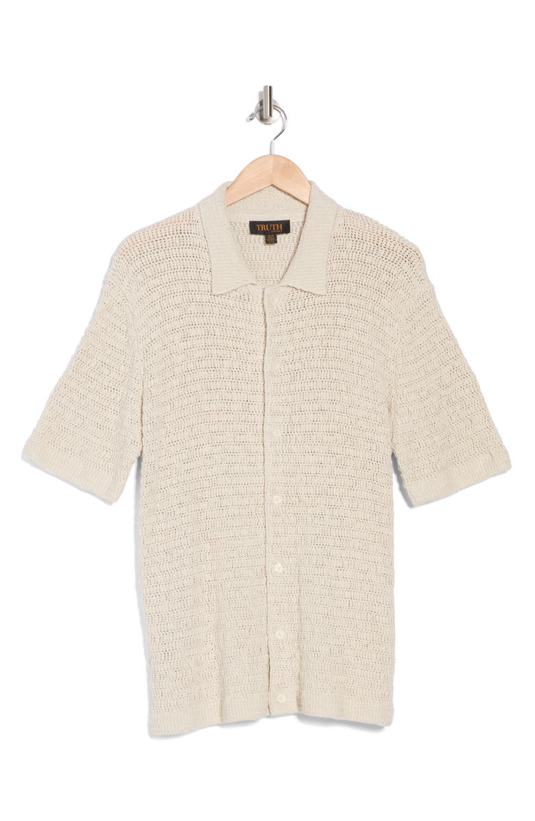 TRUTH Short Sleeve Open Knit Button-Up Shirt, Alternate, color, Stone