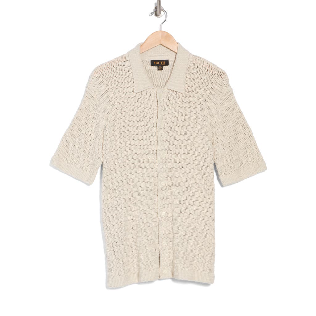 Truth Short Sleeve Open Knit Button-up Shirt In Neutral