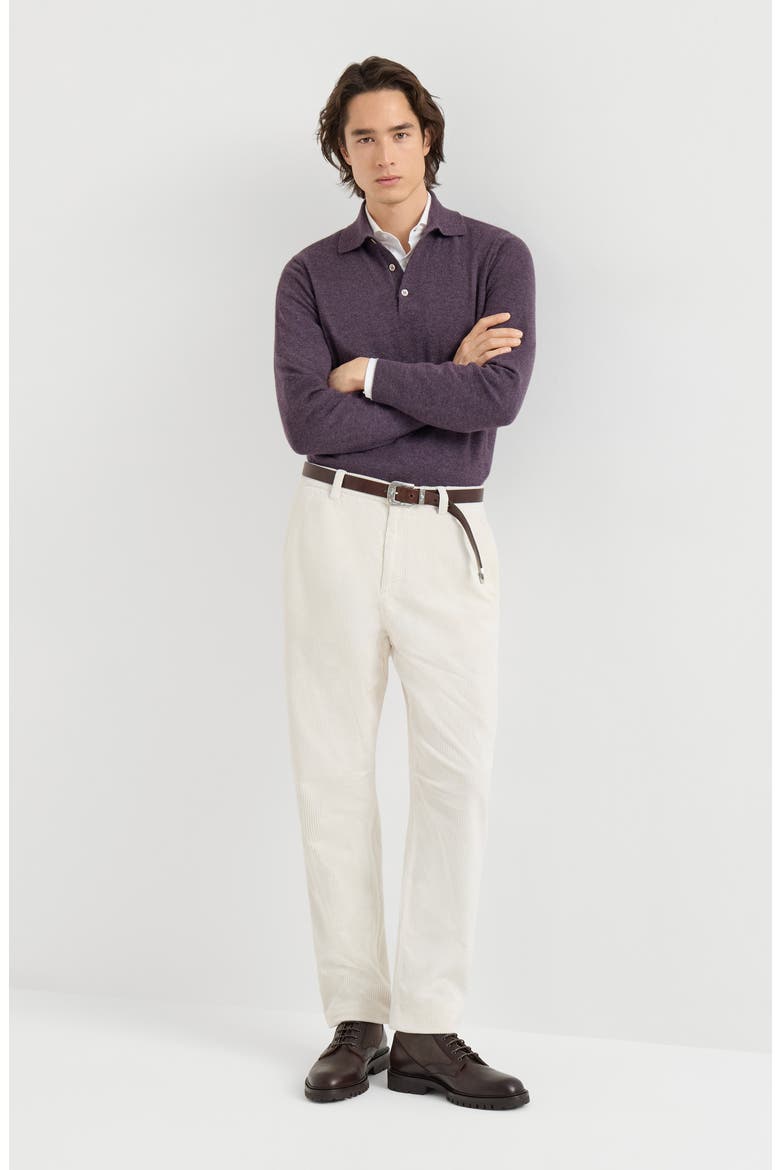 Garment-dyed trousers in cotton corduroy, Alternate, color, White
