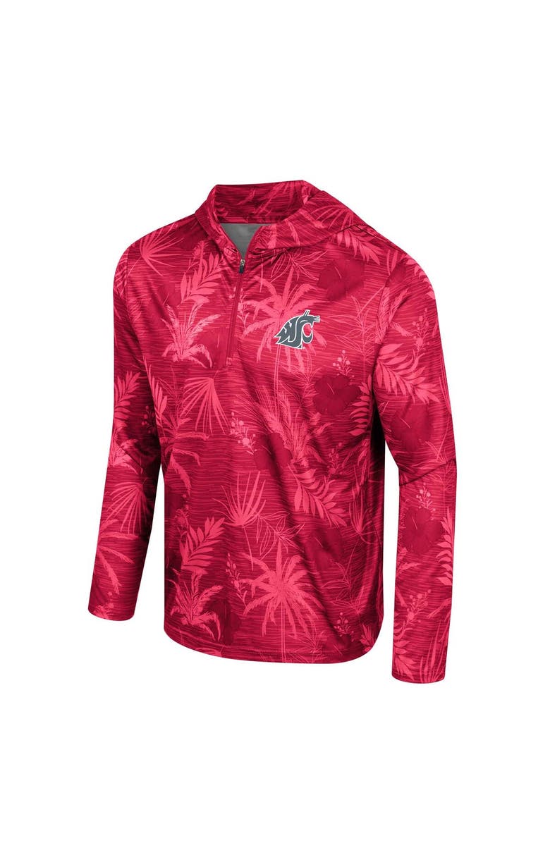 COLOSSEUM Men's Colosseum Crimson Washington State Cougars Palms Printed Lightweight Quarter-Zip Hooded Top, Alternate, color, Crimson