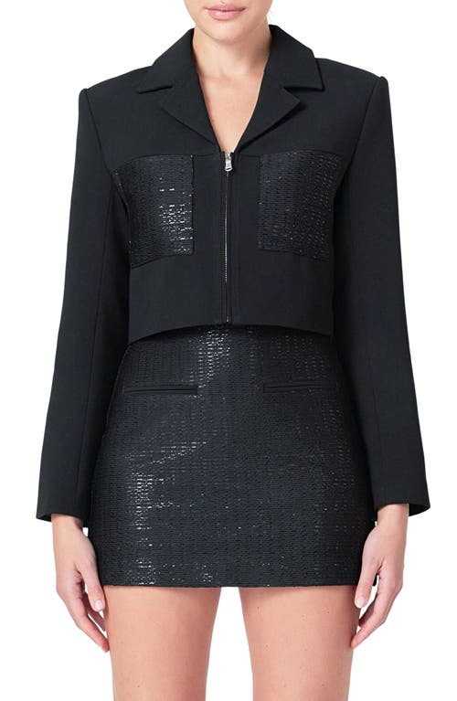 Shop Endless Rose Sequin Pocket Crop Blazer In Black