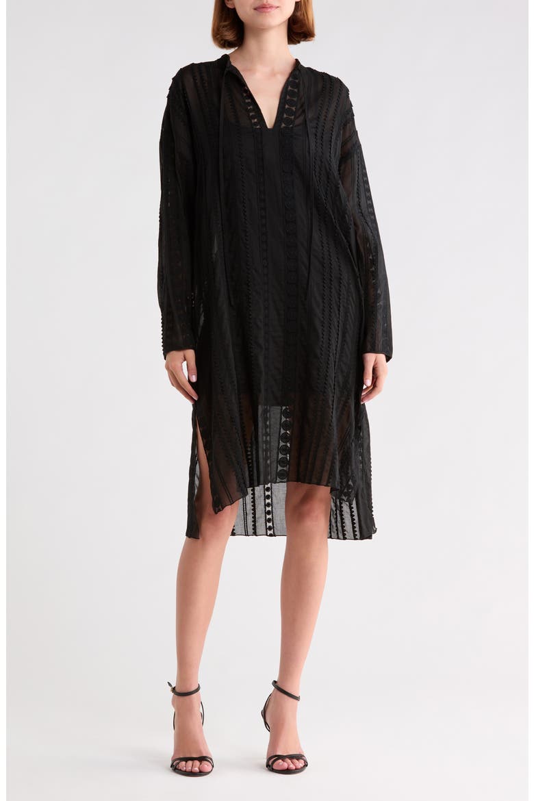 Long Sleeve Lace Detail Dress, Main, color, BLACK