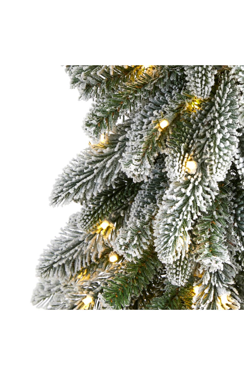 NEARLY NATURAL 5.5-ft Flocked Washington Alpine Christmas Artificial Tree with 150 White Warm LED Lights and 377 Bendable Branches, Alternate, color, Green