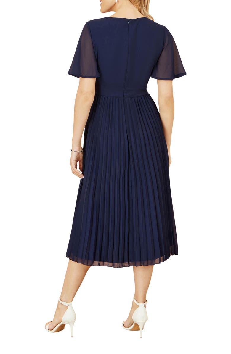 Yumi Sequin Embellished Pleated Midi Dress, Alternate, color, Navy