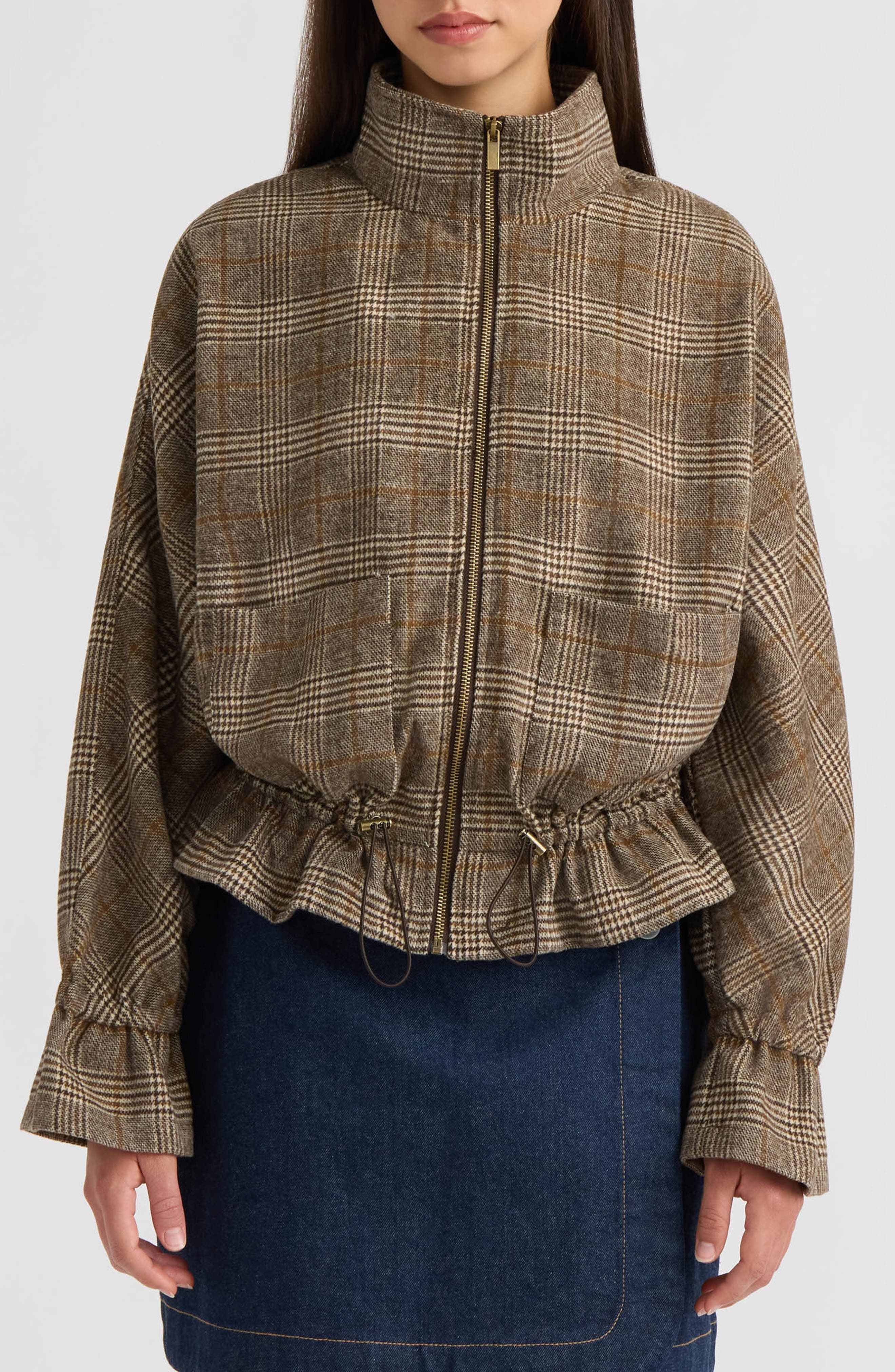 Brushed Plaid Dolman Jacket
