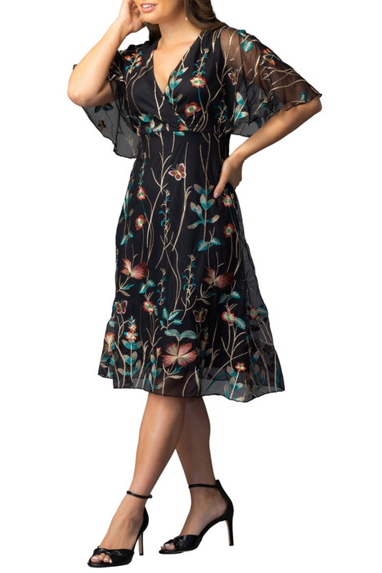 Sonnet Embroidered Cocktail Dress, Alternate, color, Onyx