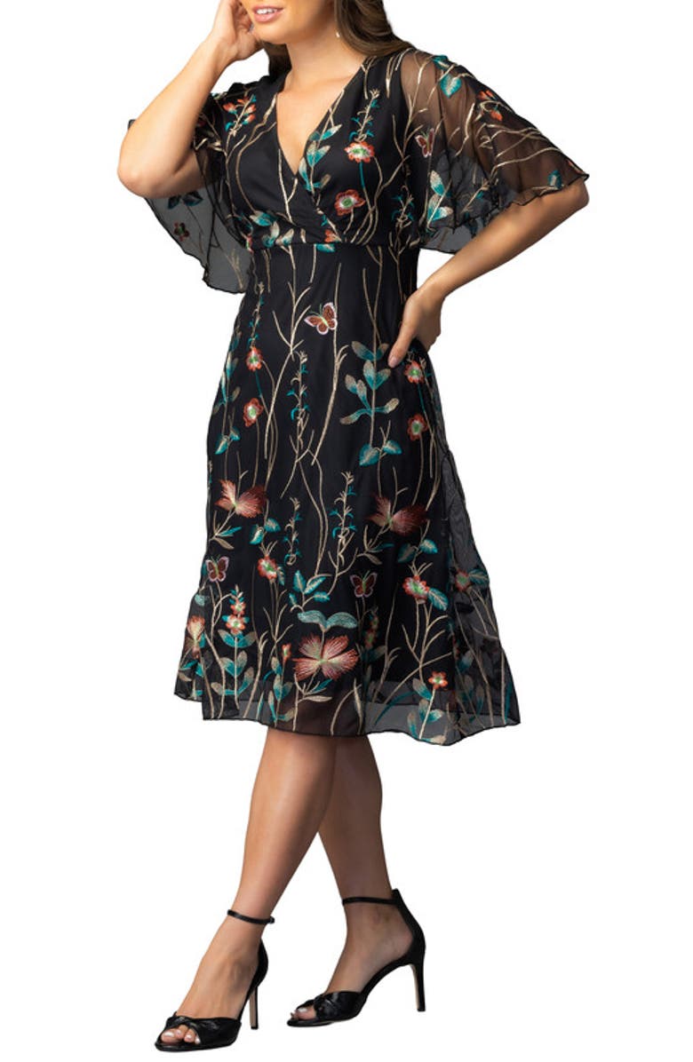 Kiyonna Sonnet Embroidered Cocktail Dress, Alternate, color, Onyx