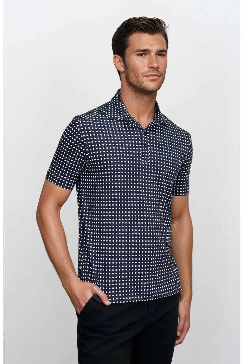 Wrinkle Resistant 3 Button Polka Dot Polo Shirt, Alternate, color, Navy Multi
