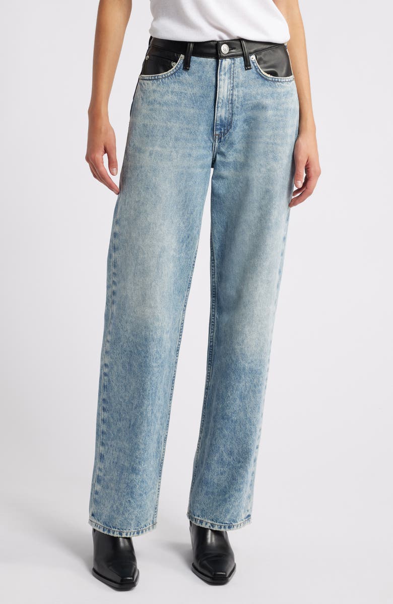 rag & bone Shea Faux Leather Trim High Waist Wide Leg Jeans, Main, color, Lefferts