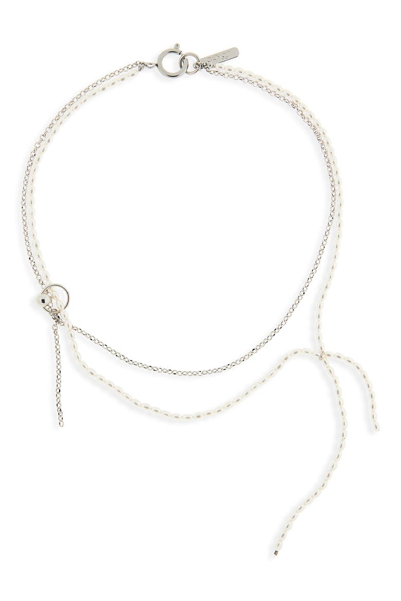 Alba Layered Chain & Faux Pearl Necklace, Main, color, PALLADIUM