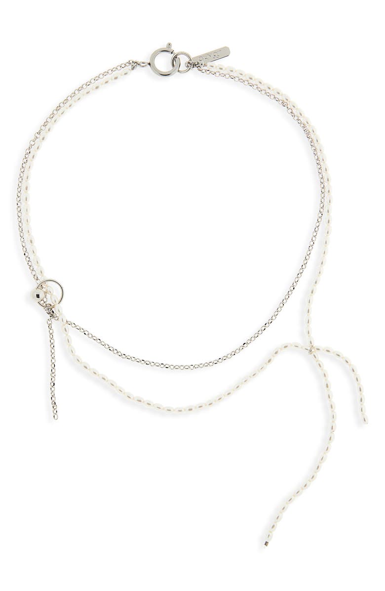 Justine Clenquet Alba Layered Chain & Faux Pearl Necklace, Main, color, Palladium