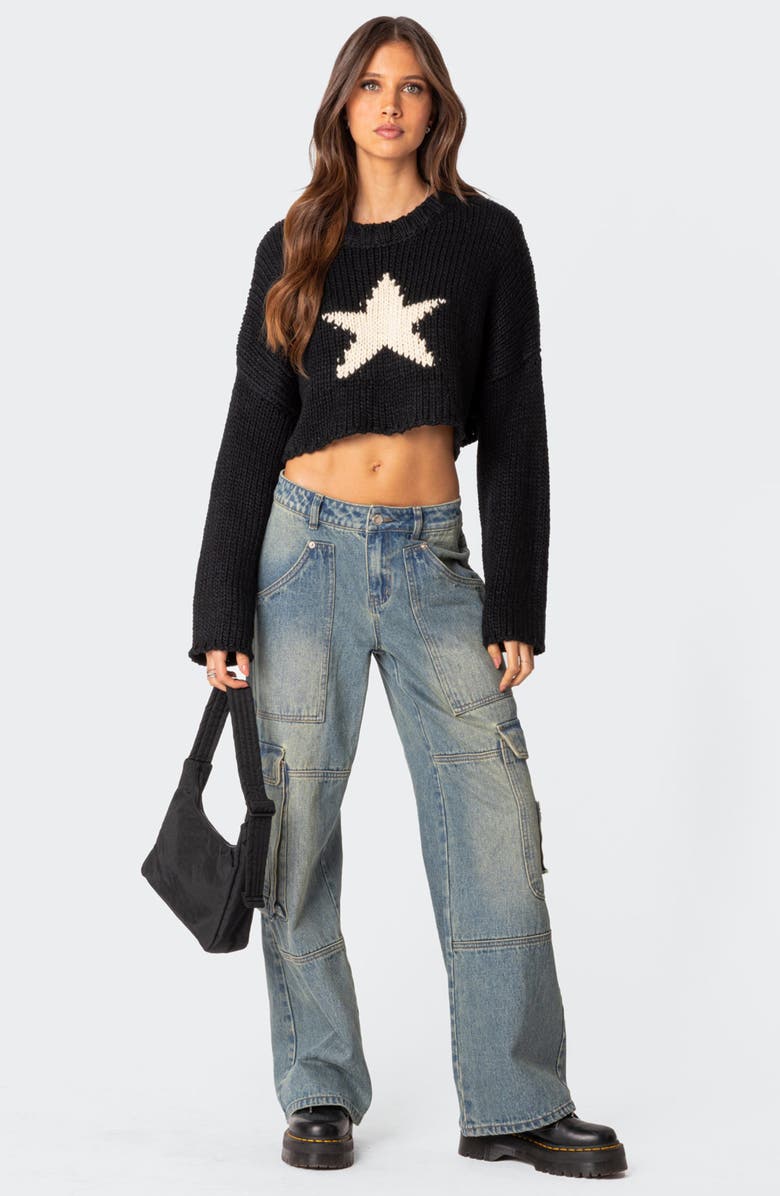 EDIKTED Mega Star Crop Sweater, Alternate, color, 