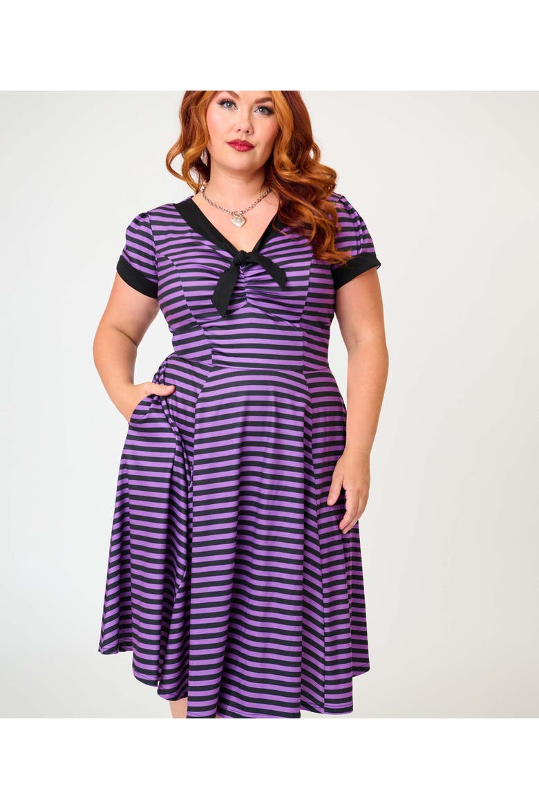 Plus Size Natalie Swing Dress, Alternate, color, Purple & Black Stripe