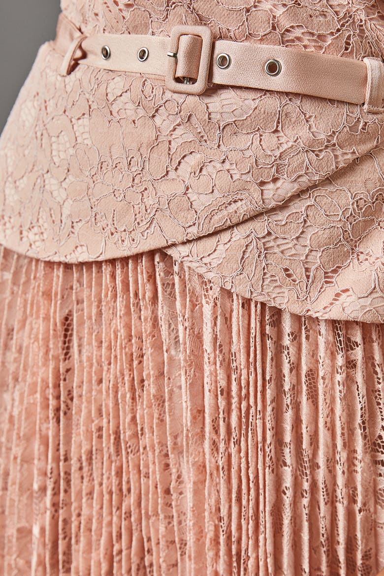 Lace 2-In-1 Jacket Pleated Midi Dress, Alternate, color, Blush