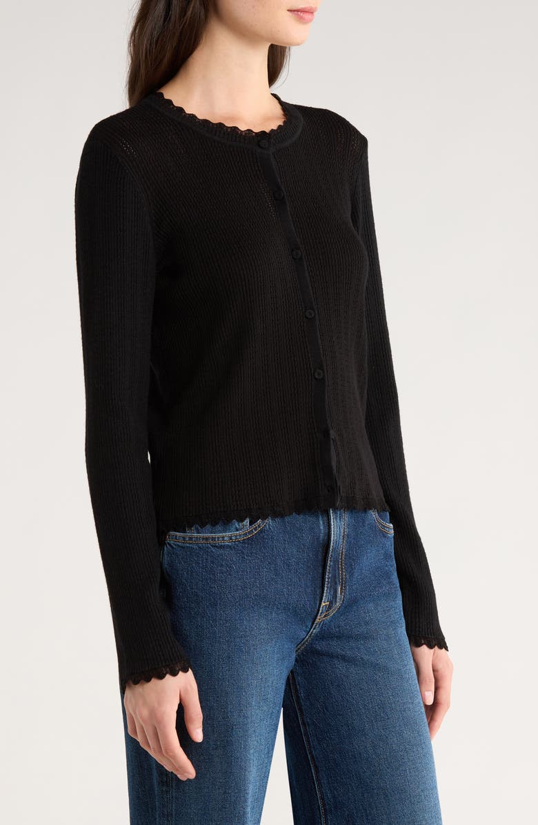 CeCe Pointelle Cardigan, Alternate, color, Rich Black