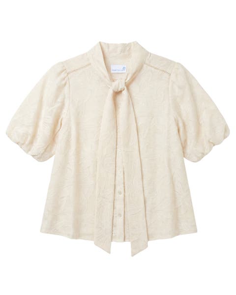 Peggy Tie Neck Jacquard Blouse