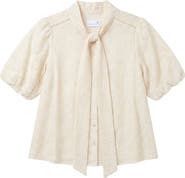Cartolina Peggy Tie Neck Jacquard Blouse