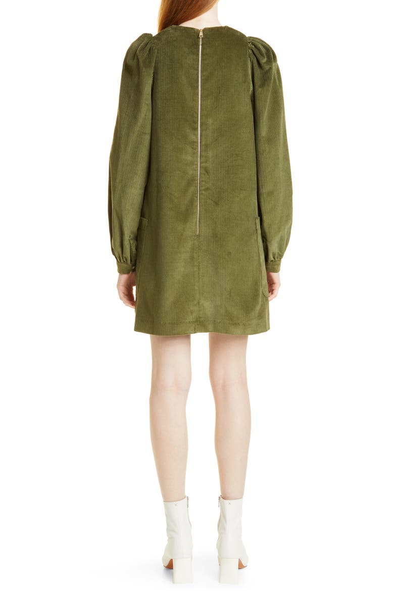 Ted Baker Londo Xavia Long Sleeve Cotton Corduroy A-Line Dress, Alternate, color, KHAKI