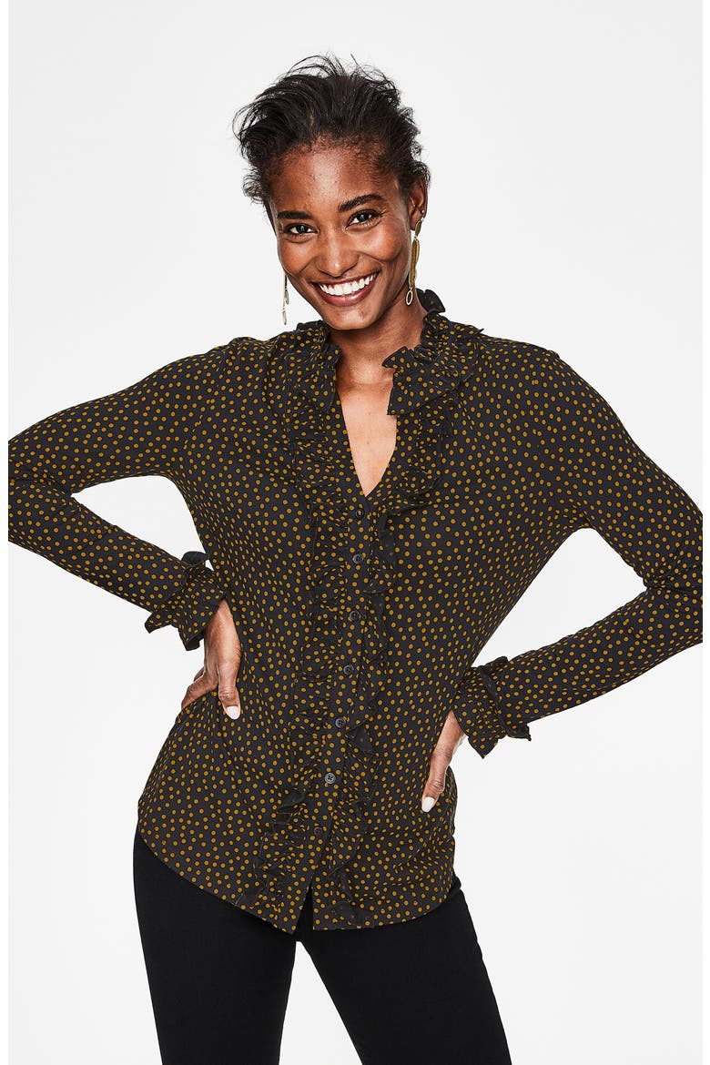 Alberta Polka Dot Ruffle Detail Jersey Shirt, Alternate, color, BLACK SCATTERED SPOT