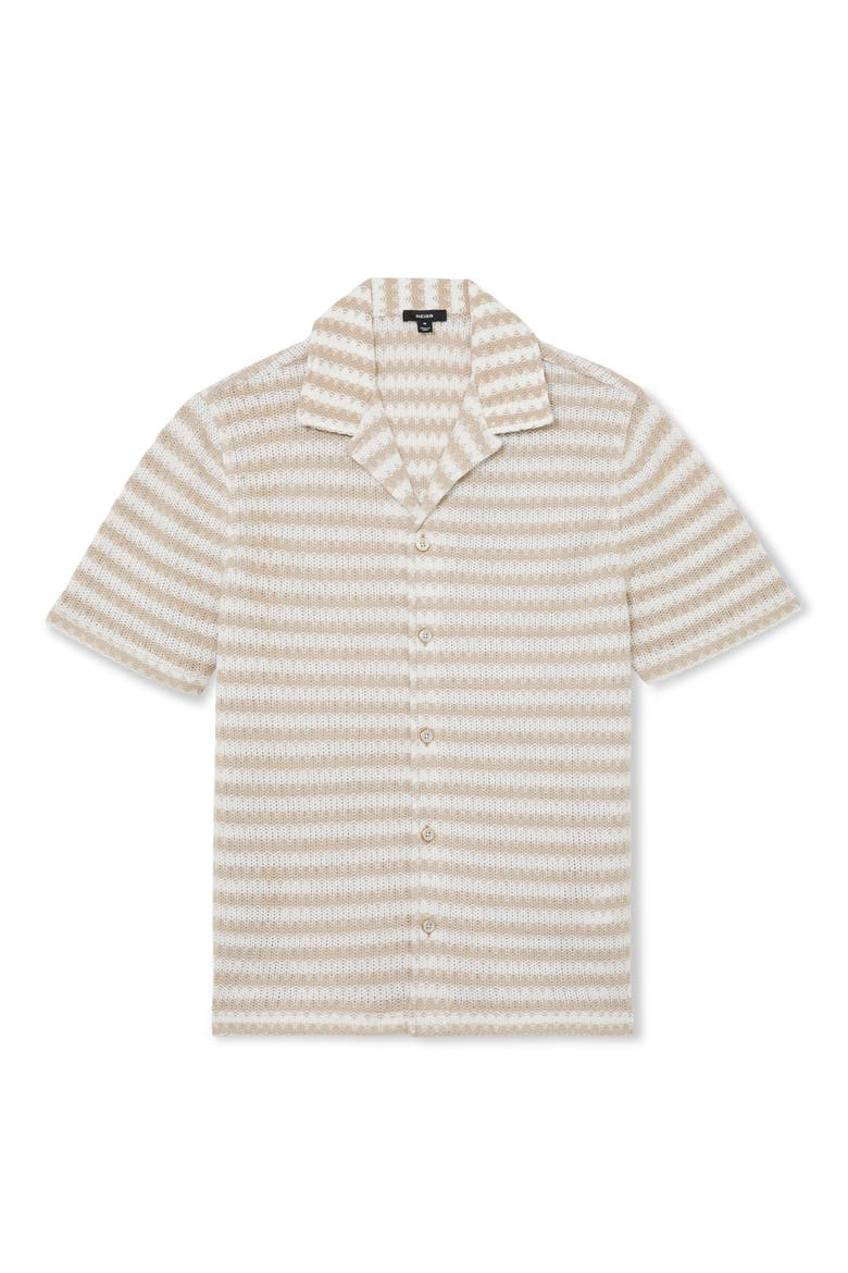 Island Striped Knit Button-Up Shirt, Alternate, color, WHITE/ OATMEAL