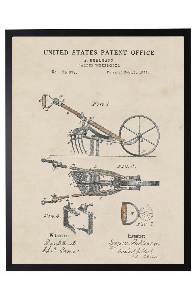 Antique Curiosities Garden Plow Patent in Black Frame, Main, color, NO COLOR