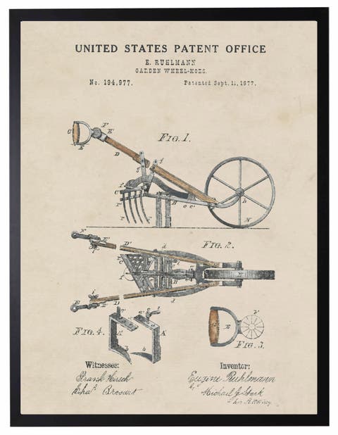 Garden Plow Patent in Black Frame