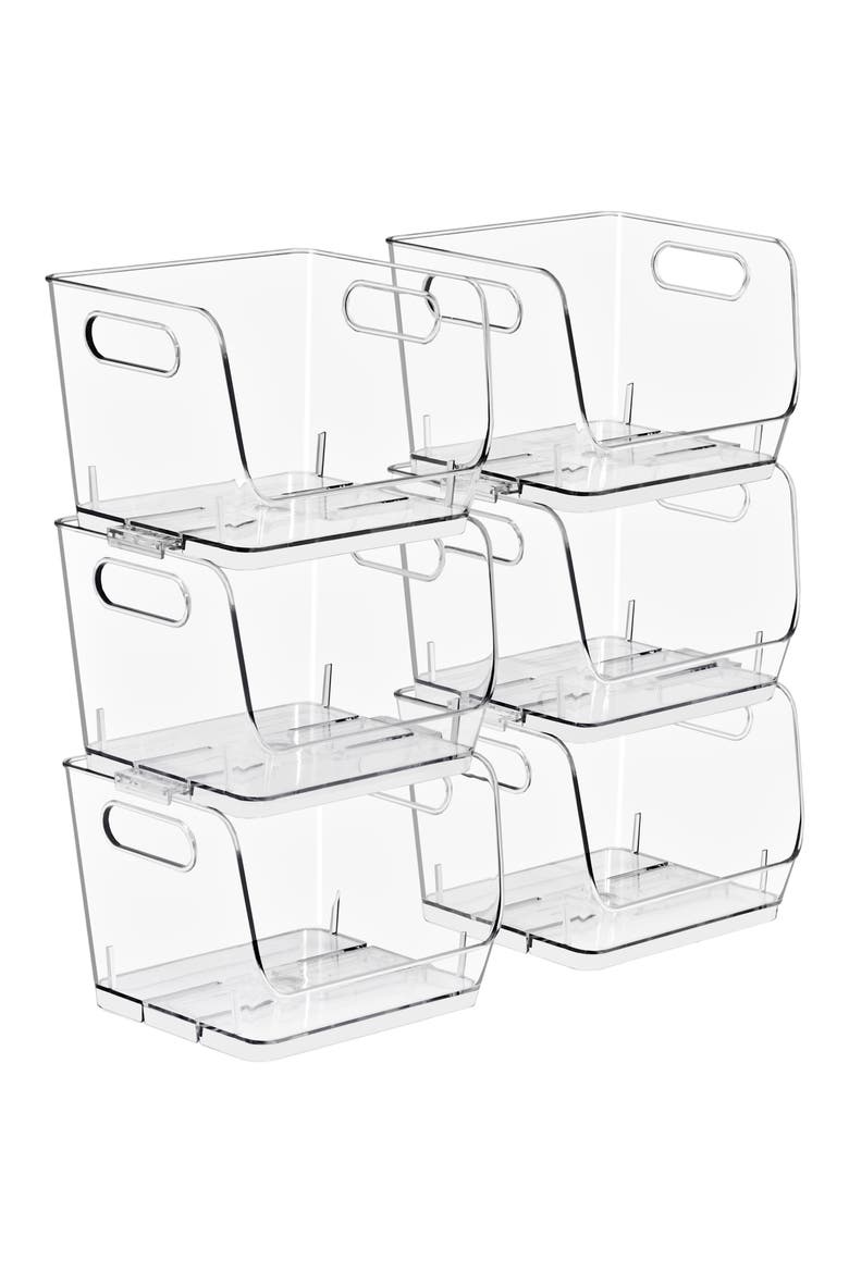 Set of 6 Small Square Stackable Open Front Bins, Main, color, NO COLOR