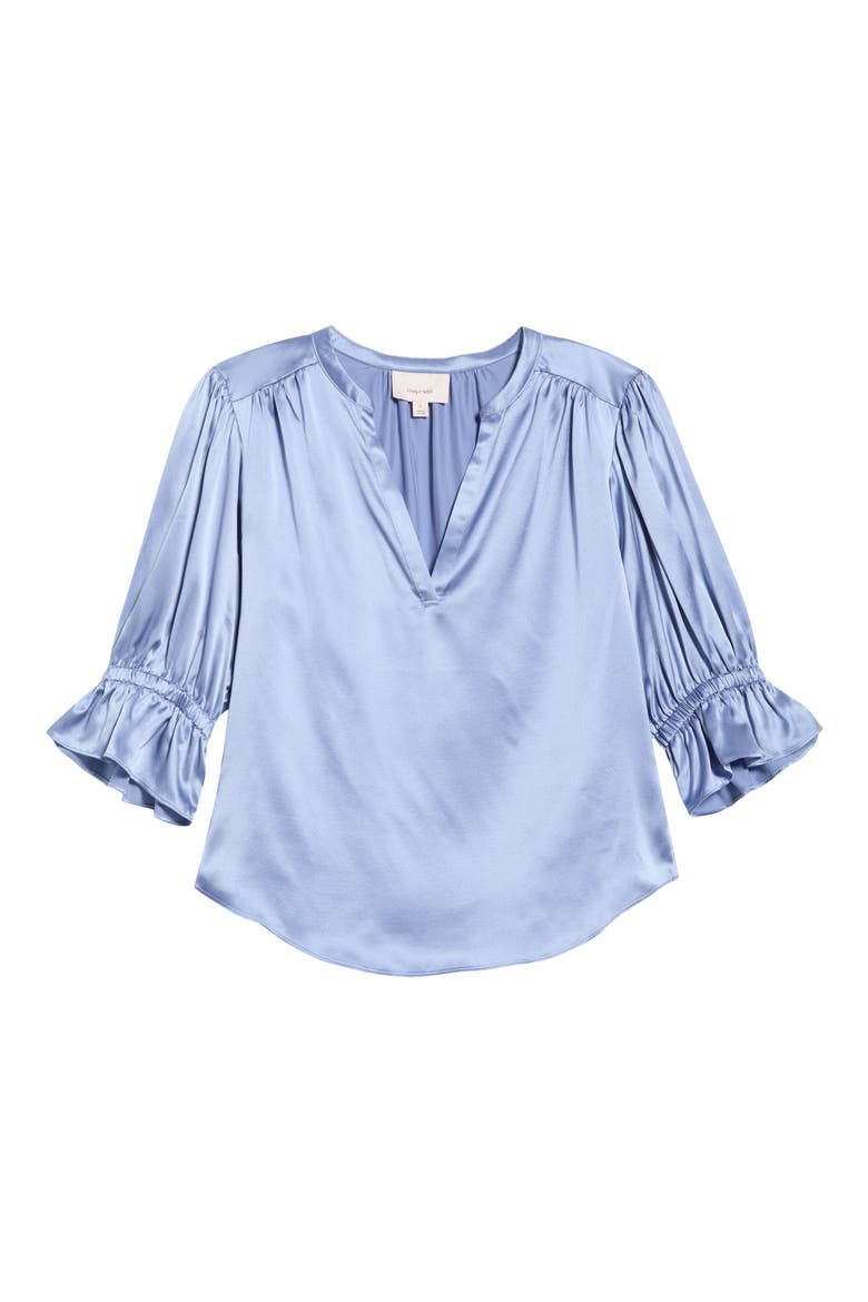 Fiona Split Neck Silk Top, Alternate, color, LILAC OPAL
