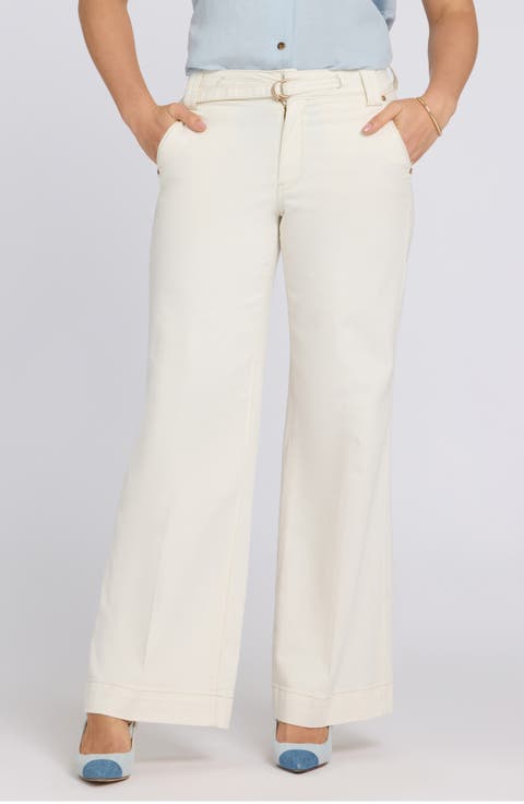 Mia Belted High Waist Palazzo Flare Jeans (Vintage White)