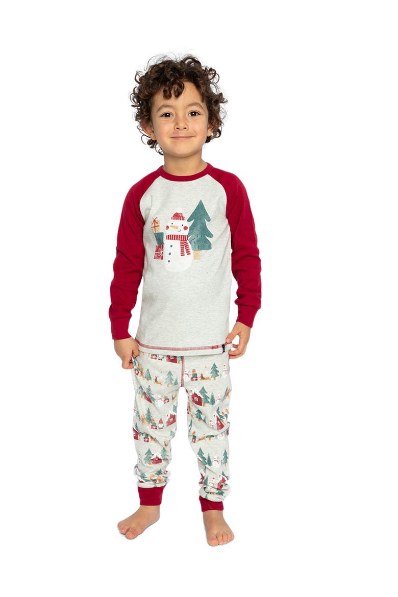 Christmas Organic Cotton Top Pants Two Piece Pajama Set, Alternate, color, Beige Christmas Print