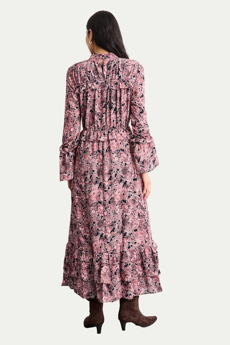 Chiffon Shirred High Neck Midi Dress, Alternate, color, Chocolate
