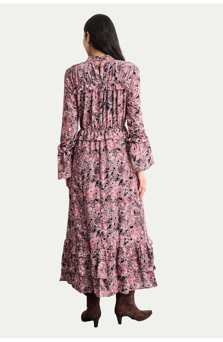 Warehouse Chiffon Shirred High Neck Midi Dress, Alternate, color, Chocolate