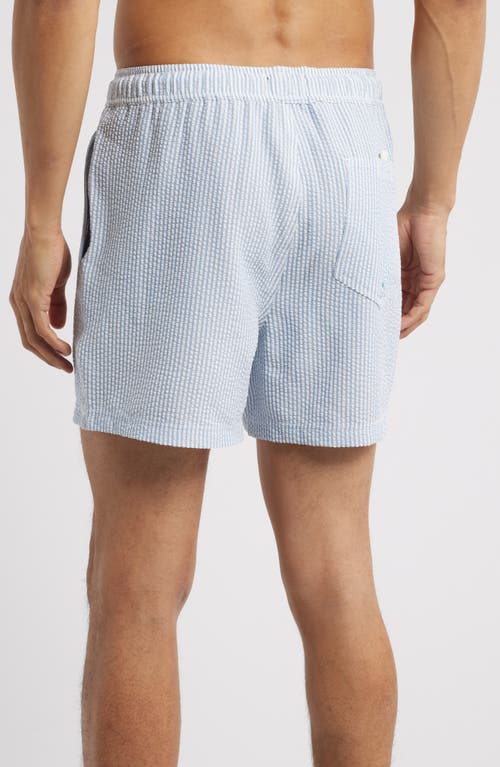 Rails La Brea Iridescent Swim Trunks In Blue White Seersucker