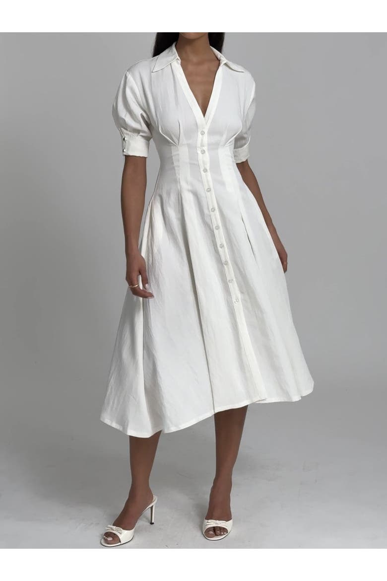 Palina Lyocell Pleated Midi Preppy Shirt Dress, Alternate, color, White