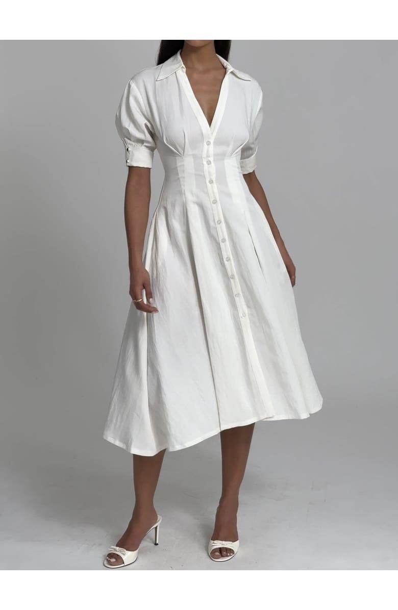 Miss Circle Palina Lyocell Pleated Midi Preppy Shirt Dress, Alternate, color, White