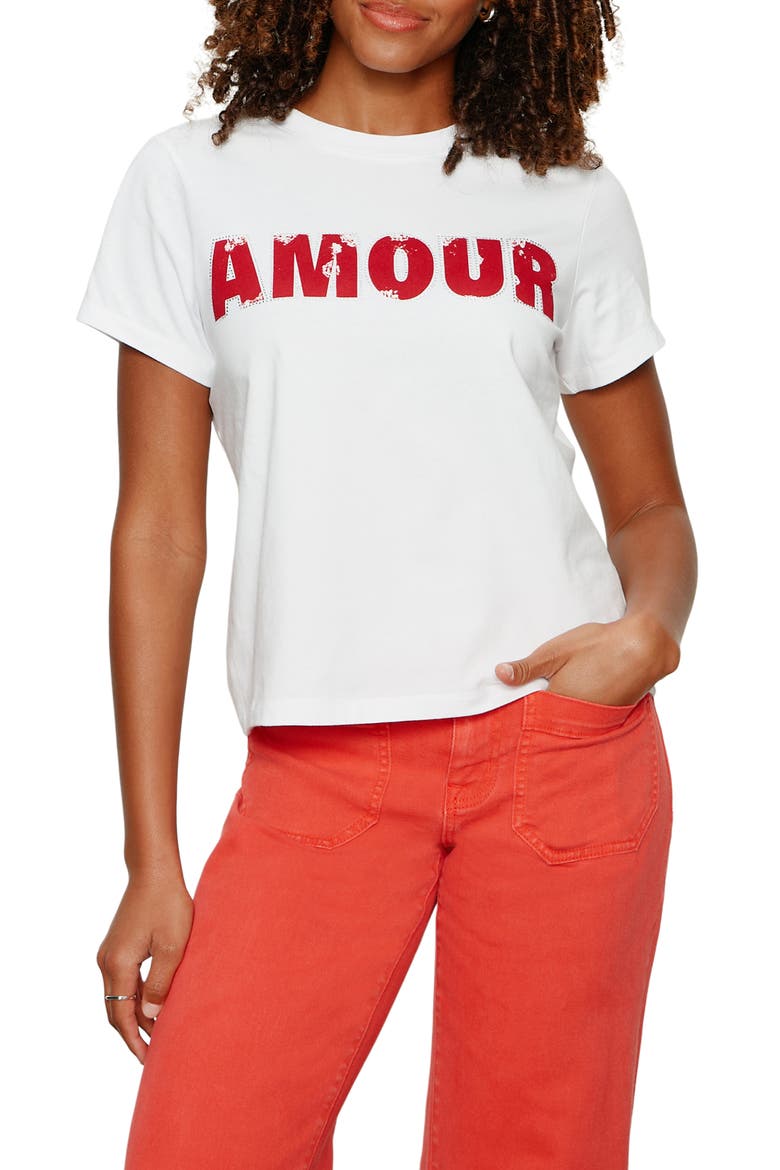 Timeless Amour Embeliished Organic Cotton T-Shirt, Main, color, WHITE/ CHERRY LACQUER