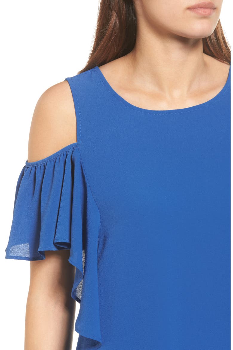 Cold Shoulder Ruffle Sleeve Top, Alternate, color, ROYAL