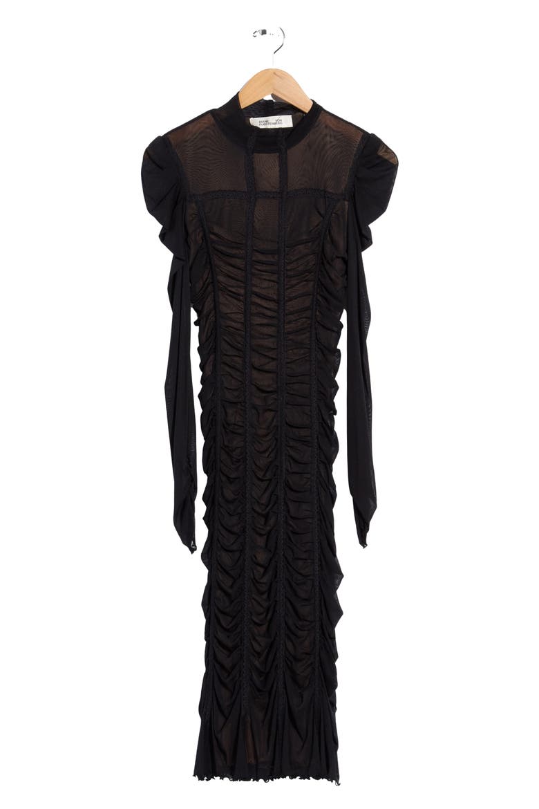 Carmela Ruched Midi Dress, Alternate, color, BLACK