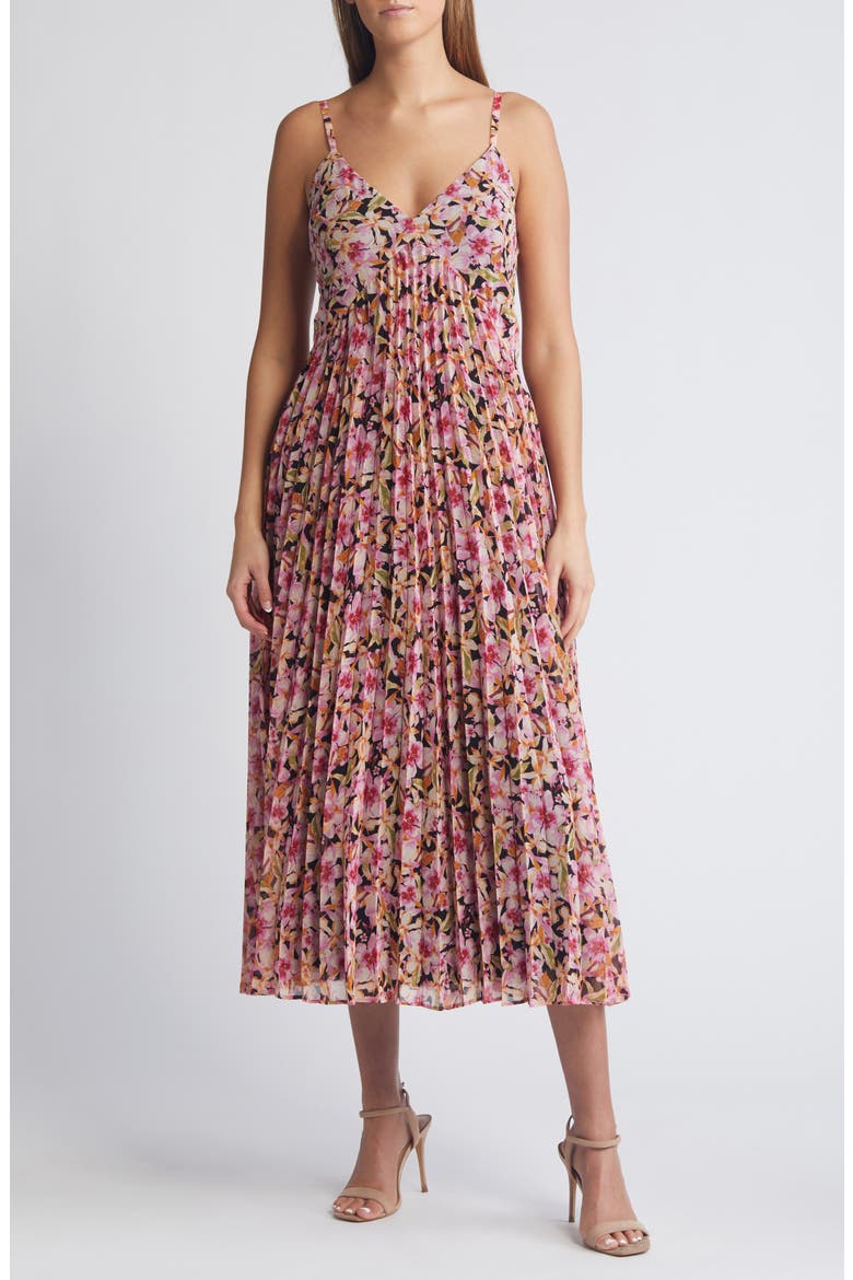 Floral Pleated Sundress, Main, color, BLACK- PINK TIA TROPIC