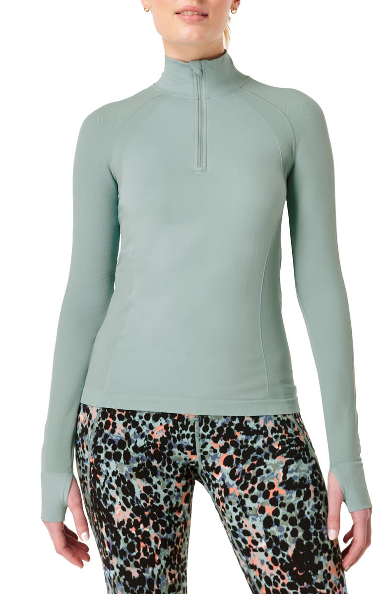 Sweaty Betty Athlete Seamless Half-Zip Workout Top, Main, color, Smoke Blue