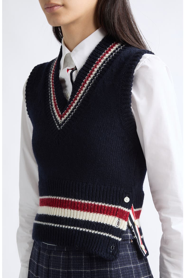 Hector Pointelle Intarsia V-Neck Sweater Vest, Alternate, color, NAVY
